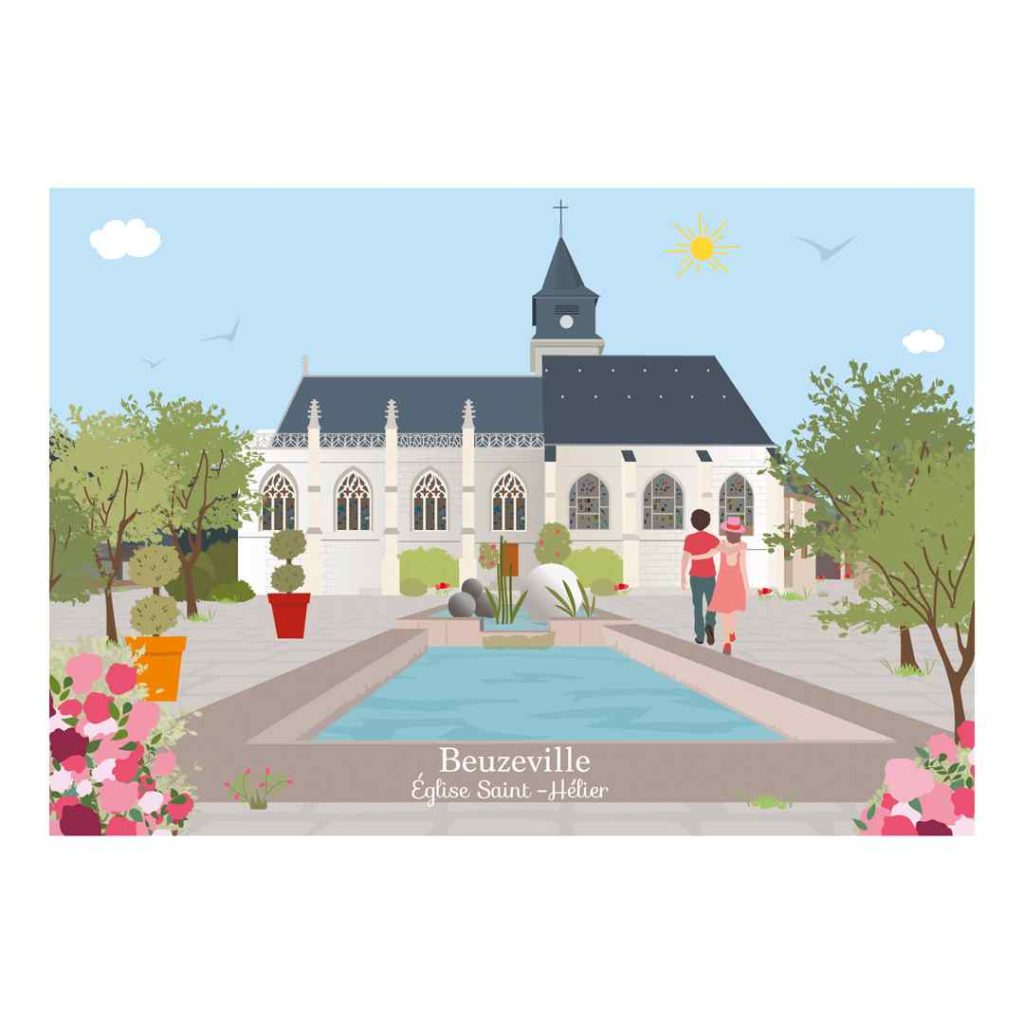 Postcard-Eglise-Saint-Hélier_Beuzeville