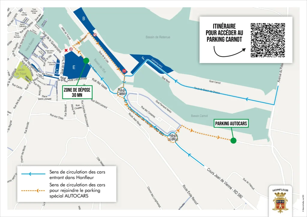 Autocars Honfleur accès et zone de dépose-minute